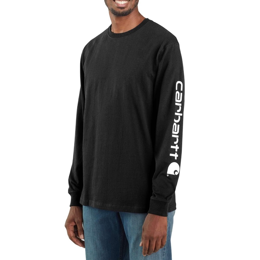 Carhartt Heavyweight Long Sleeve Graphic Spellout Tee Black Cotton K231-Medium